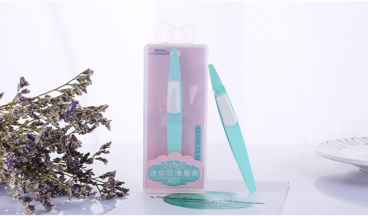 Lameila 2021 new arrvied sky blue eyebrow tweezers slanted stainless steel eyebrow clip with case A214