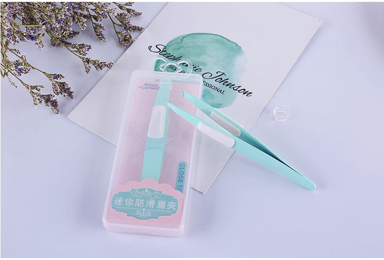 Lameila 2021 new arrvied sky blue eyebrow tweezers slanted stainless steel eyebrow clip with case A214