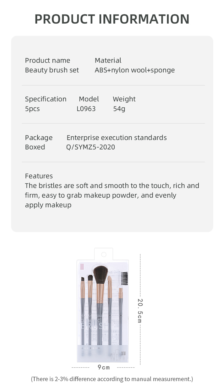 Lameila blush eye shadow eyebrow brush vegan 5pcs wholesale luxury private label makeup brushes set L0963