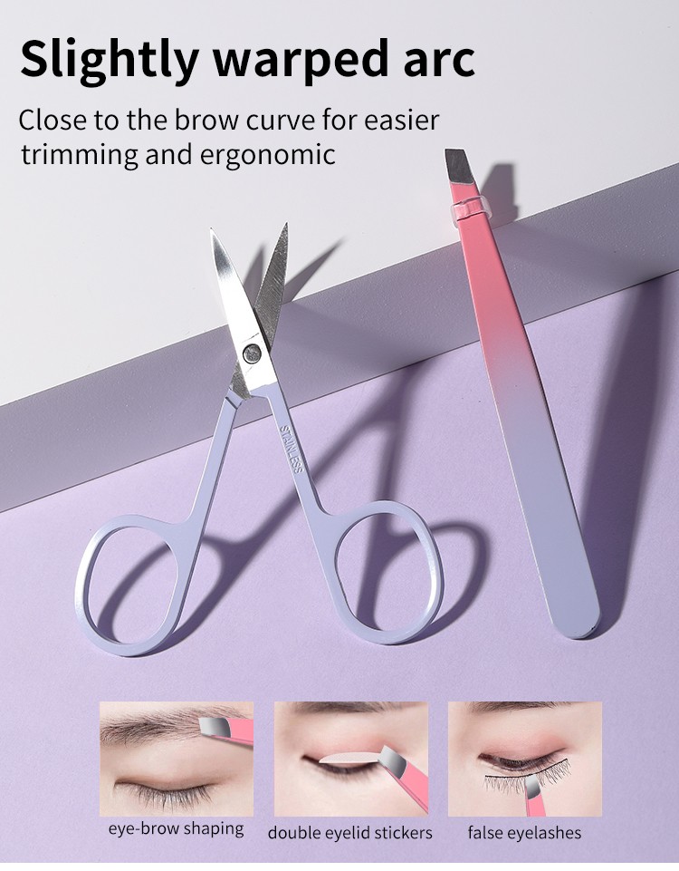 LMLTOP High Quality 2pcs Stainless Steel Eyebrow Set Tweezer And Scissors Cosmetic Tool Eye Accessories For Women SY552