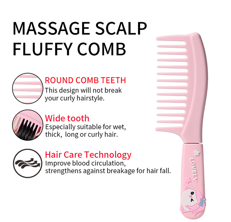 LMLTOP Catron Cute Plastic Anti Static Hair Comb Brush SY753 Wide Teeth Detangling Brush For Curly Hair Style Scalp Massage Comb