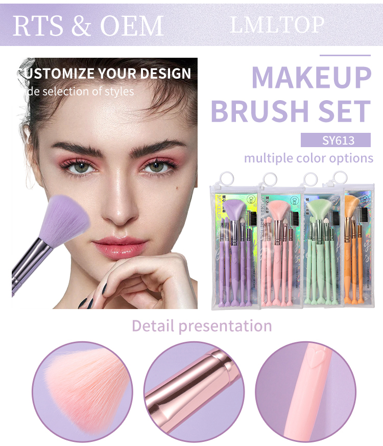 Wholesale Colorful Heart Shape Makeup Brush Set 5pcs Private Label Cosmetic Tool Nylon Hair Makeup Brush Eyes Face Brush SY613