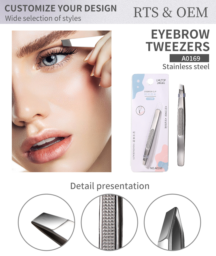 LMLTOP Professional Eyebrow Extension Tweezers Private Label Stainless Non-Slip Handle Steel Eyebrow Clip A0169