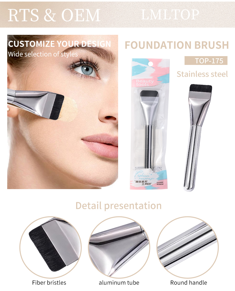 Professional Flat Head Foundation Brush Synthetic Hair Make Up Brush Light base makeup silver Foundation Makeup Brush