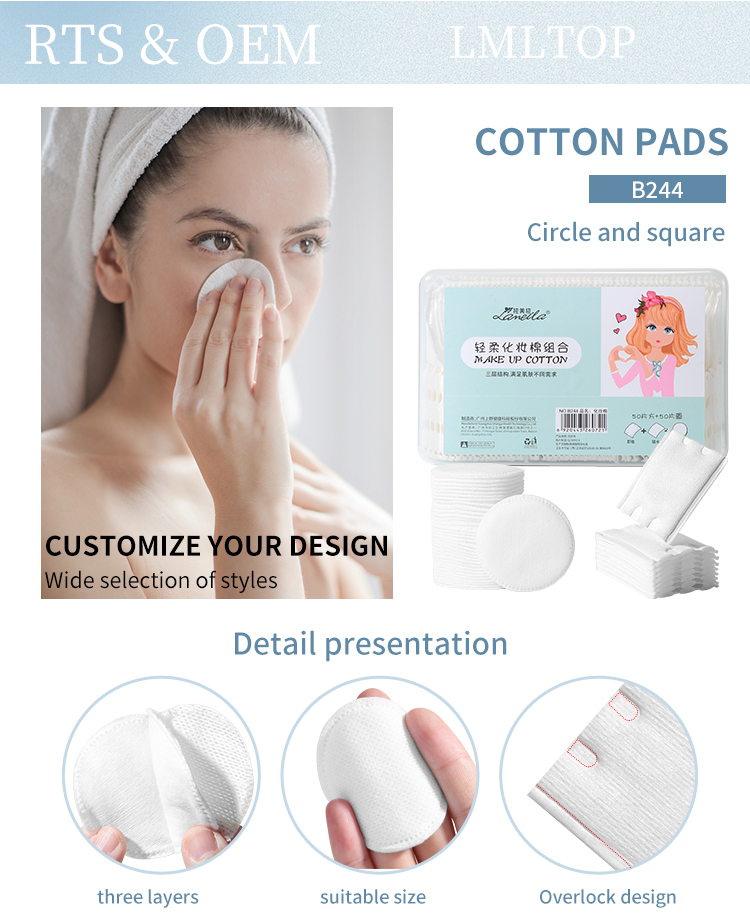 Wholesale Makeup Remover Pads 2 IN 1 Non-Woven Private Label Square and Round Cosmetic 100 pieces Facial washing Cotton Pads