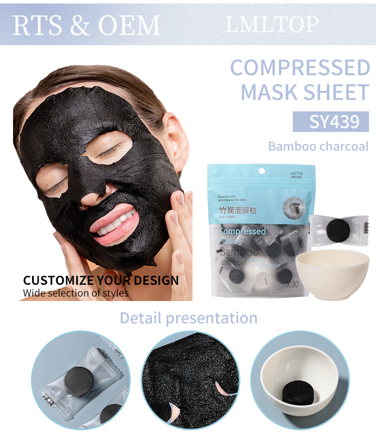 LMLTOP 30pcs Compressed Face Mask With Mask Bowl Bamboo charcoal for Spa Clab Dry Diy Cotton Facial Mask Paper Sheet SY439