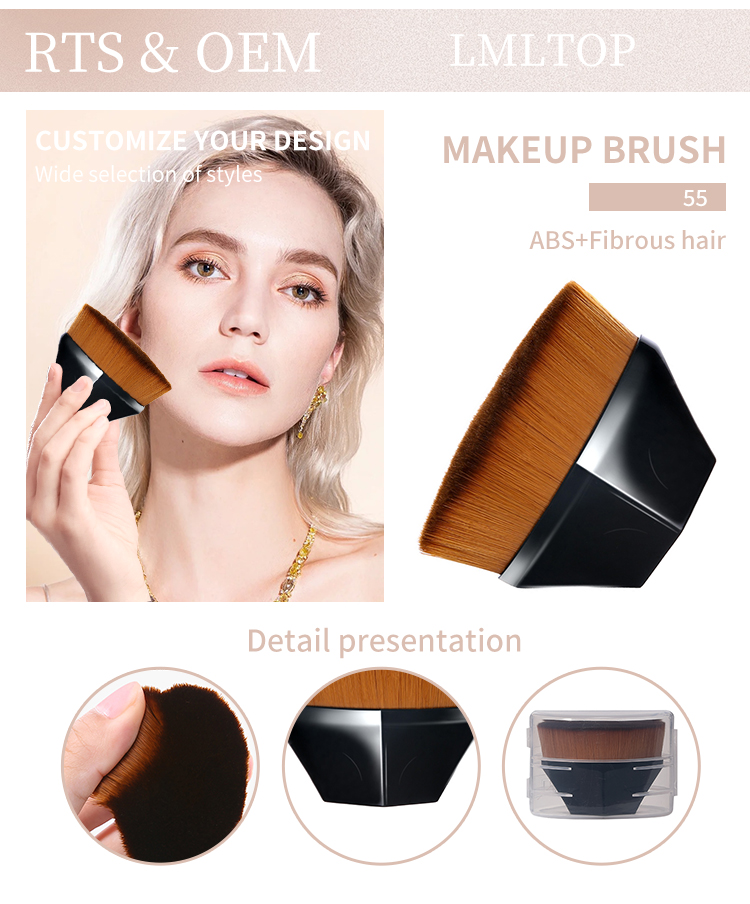 Factory wholesale Hexagonal Petal Seamless Cosmetic Brush Black NO.55 Flat Synthetic Hair Foundation Makeup Brush TM031