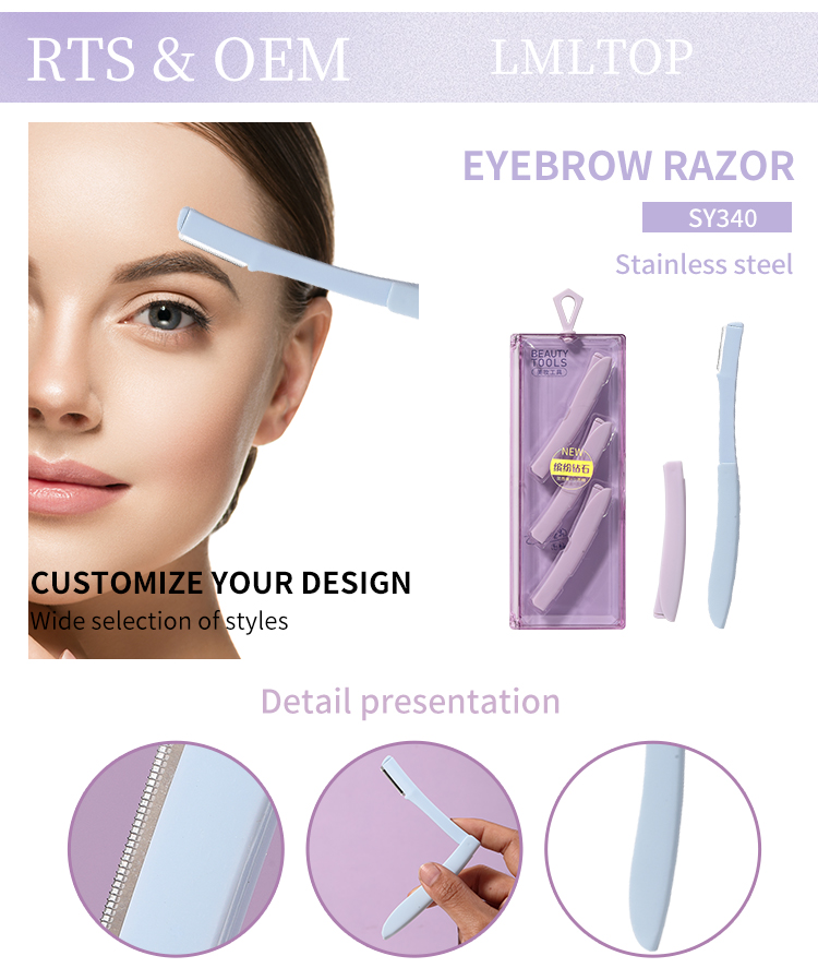 LMLTOP Luxury Gift Set 3pcs Eyebrow Razor And Facial Razor Foldable Eyebrow Hair Trimmer Fine Mesh Net Blade Edge SY340