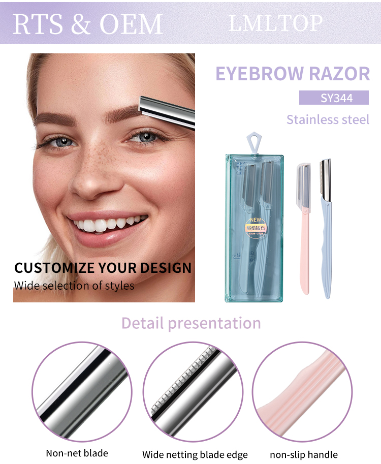 LMLTOP 2pcs Eyebrow Razor And Facial Razor Stainless Steel Sharp Blade Eyebrow Trimmer Non-Slip Handle With Plastic Case SY344