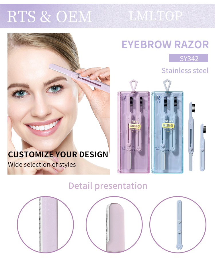 LMLTOP 2pcs Foldable Custom Eyebrow Razor And Facial Razor Telescopic Double-End Eyebrow Trimmer Fine Mesh Net Blade Edge SY342