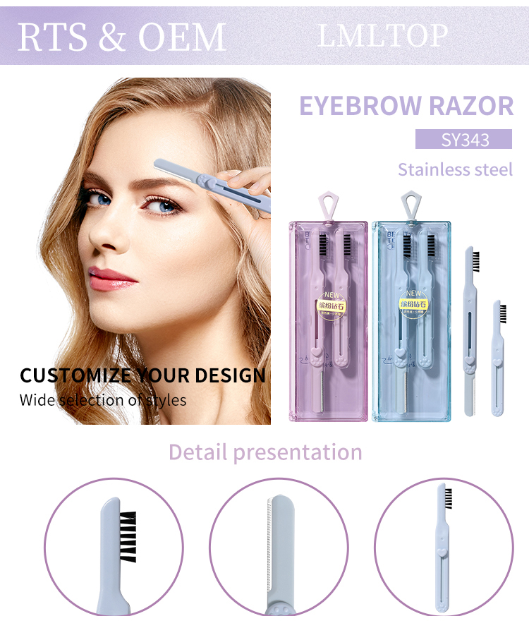 LMLTOP 2pcs 2In1 Eyebrow Trimmer Facial Hair Remover For Women Eyebrow Razor Set With Comb With Plastic Case SY343