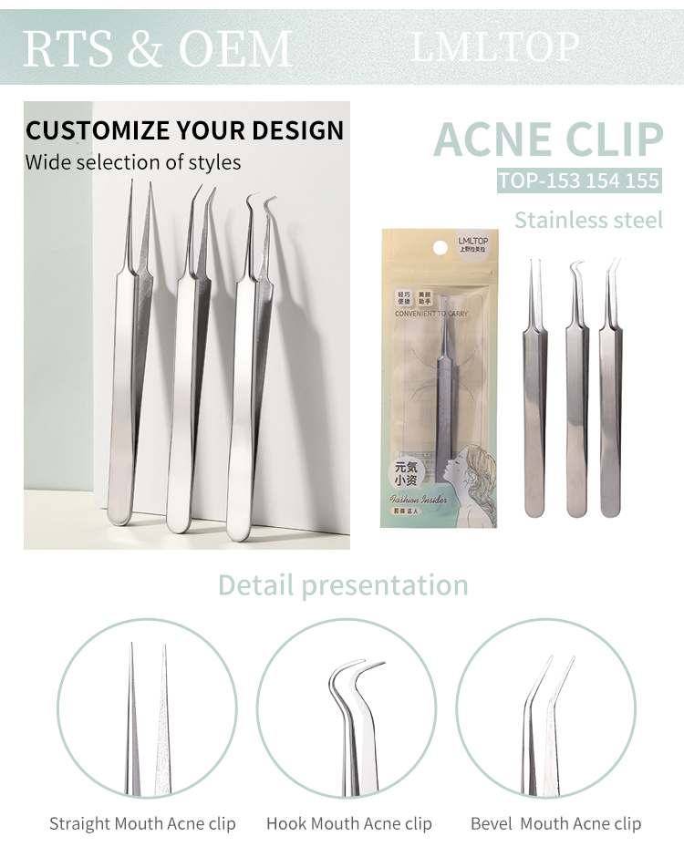 LMLTOP High Quality Silver Stainless Steel Acne Clip Pimple Product Blackhead Removal Tool Blemish Acne Clip Tweezer