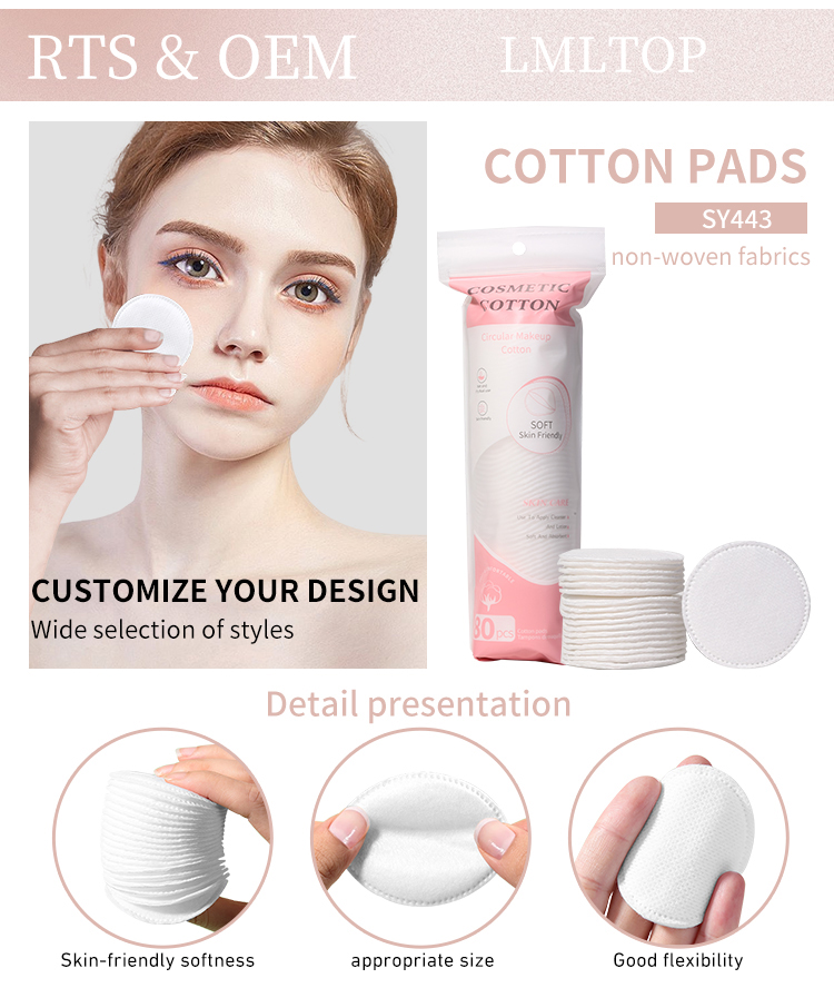 LMLTOP Hot Sale 80 Pieces/pack Organic Round Cotton Pads Cosmetic Tool Skin Care Soft Facial Makeup Remover Pads Wholesale SY443