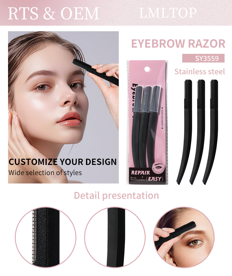 LMLTOP Makeup Tools Dermaplane Eyebrow Razor Hair Removal Safety Stainless Steel Eye Brow Razor Eyebrow Trimmer for women SY359