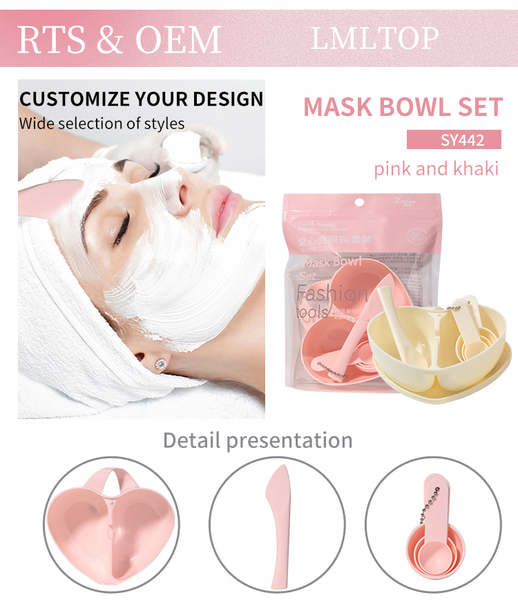 LMLTOP new heart shaped separating beauty bowl eco-friendly face 4 in 1 mask applicator spatula and mixing bowl D0895