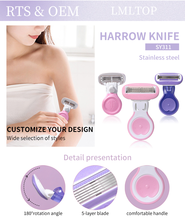 LMLTOP 5 blades High Quality Female System Razor Portable Women Razor Blades Replaceable Blade Mini Face Razor