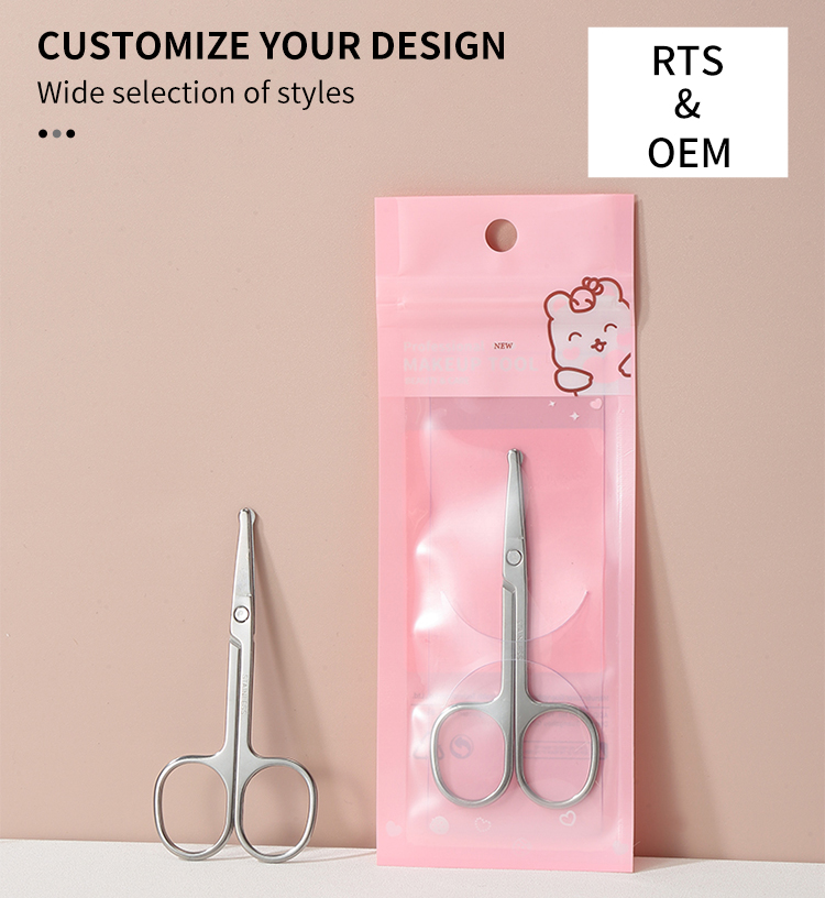 Private Label Superior Quality Portable Cuticle Nail Scissors Multi-purpose Stainless Steel Round Tip Nose Hair Scissors S454