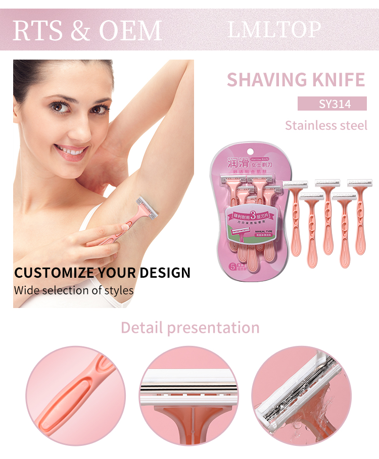 Private Label Shaving Knife 5pcs/Set Triple Blade Body Underarm Hair Removal Shaving Razor For Women Shaver Trimmer Razor SY314