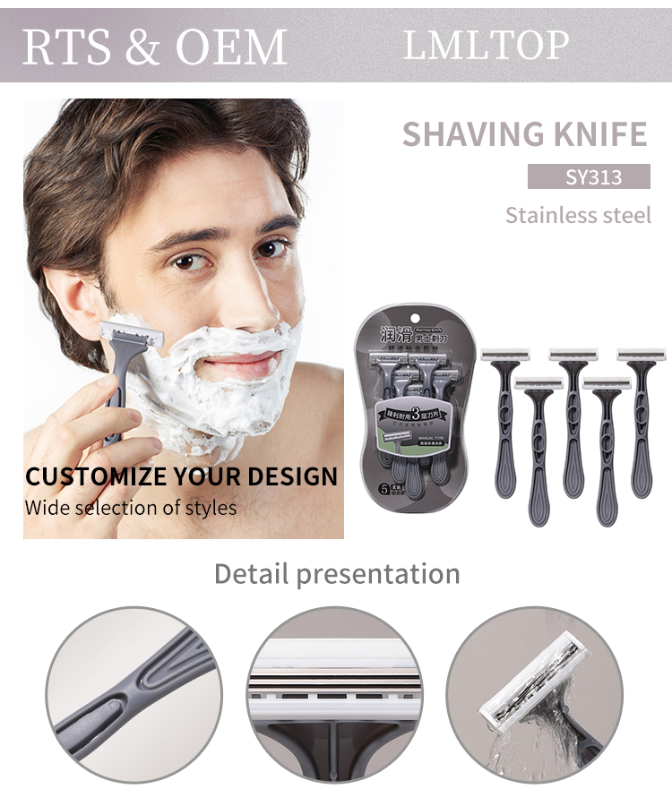 Private Label New Design 5pcs/Set Shaver Razor Flexible Triple Blades Razor Men Face Hair Shaver Trimmer Razor for Body SY313