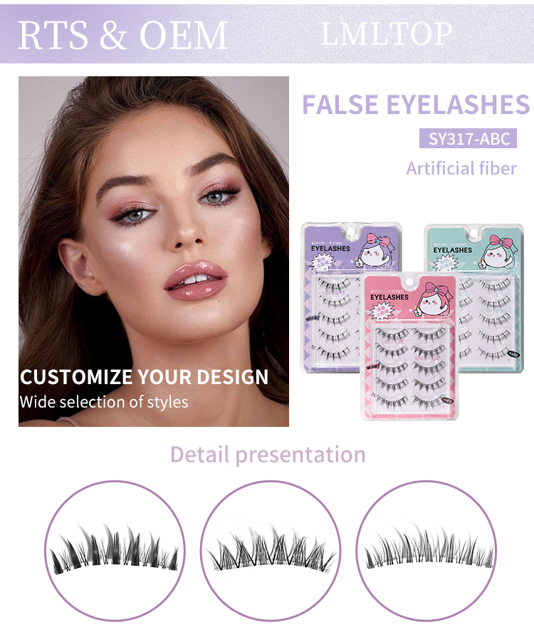 LMLTOP 5 Pairs Natural False Full Strip Eyelash Private Label Package Box Mink Eyelash DIY Faux Mink Eye Lashes SY917-ABC