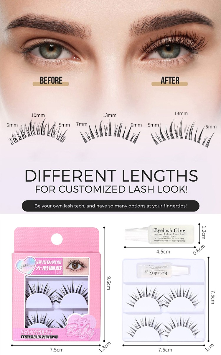 Private Label 3D faux Synthetic Half Strip Natural Lashes handmade Fake Lashes Makeup False Eyelashes Extension Eyelashes SY923