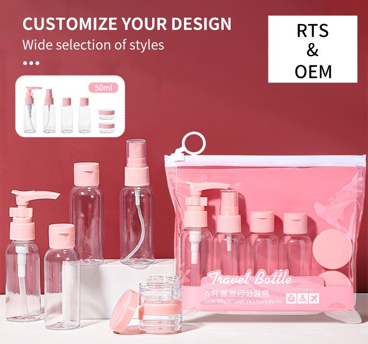 Guangzhou Manufacturer 10ml 50ml Plastic Travel Empty Bottles Packaging Container Cosmetic Jar Shampoo Plastic Pump Bottle Set SY1064