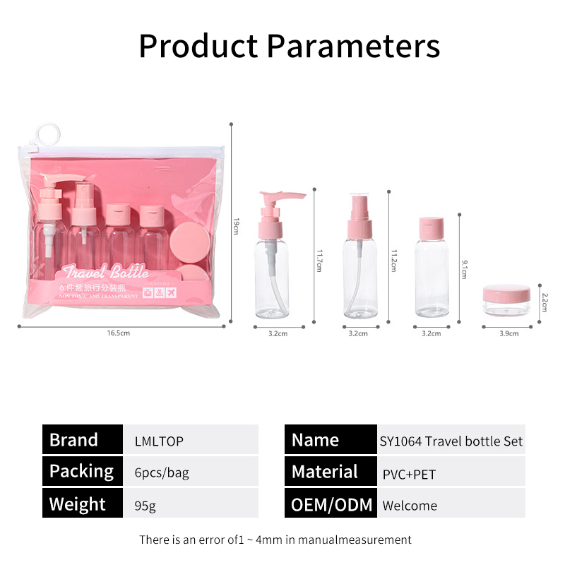 Guangzhou Manufacturer 10ml 50ml Plastic Travel Empty Bottles Packaging Container Cosmetic Jar Shampoo Plastic Pump Bottle Set SY1064