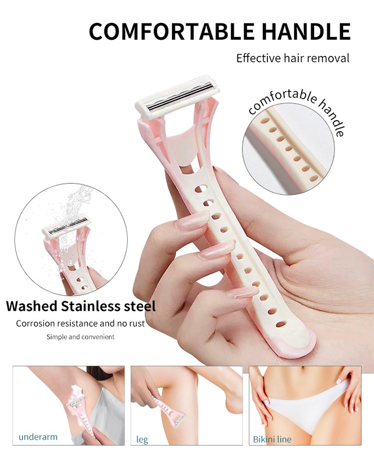 Lmltop New Design Premium Reusable Hair Removal Shaver Razor Two Blade Safety Disposable Non-Silp Shaving Razor For Women A0940