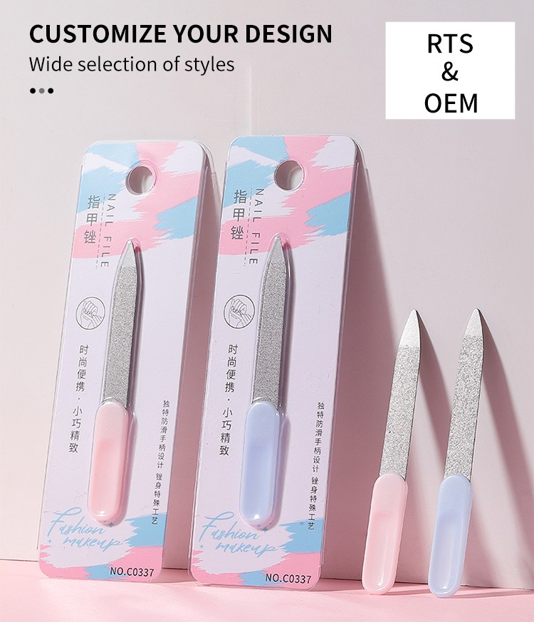 LMLTOP Wholesale Manicure Beauty Tool Nail Polishing File Mini Pink Handle Custom Oem Small Metal Craft Nail File C0337