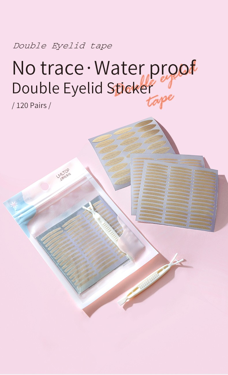 LMLTOP Woman Double Eyelid Stickers 120pairs With Fork Makeup Tools Natural Invisible Big Eye Waterproof Lace Eyelid Tape A461/A462/A463