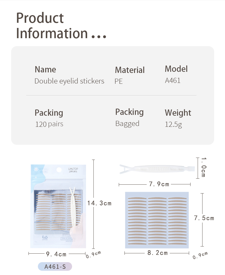 LMLTOP Woman Double Eyelid Stickers 120pairs With Fork Makeup Tools Natural Invisible Big Eye Waterproof Lace Eyelid Tape A461/A462/A463