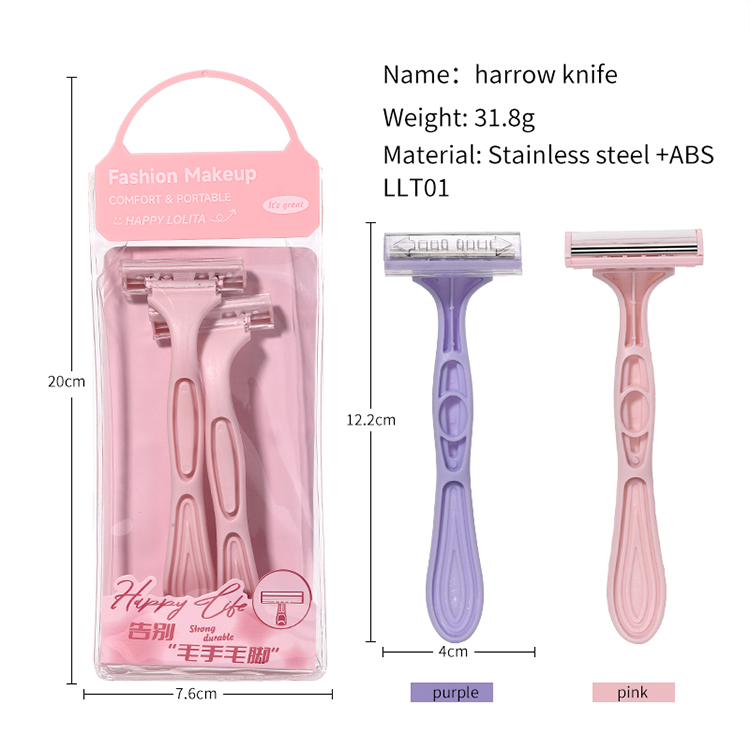 Custom Logo Stainless Steel Heavy Safety 3 Blade hair head Face women Razor Set for private parts Razor 2pcs shaver Knife LLT01