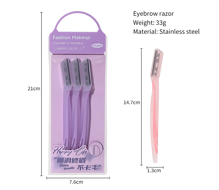 Custom Logo Waterproof 3pcs Eyebrow Trimmer Set With Protective Cover Stainless Steel Removal Eyebrow Trimmer Women Razor LLT04