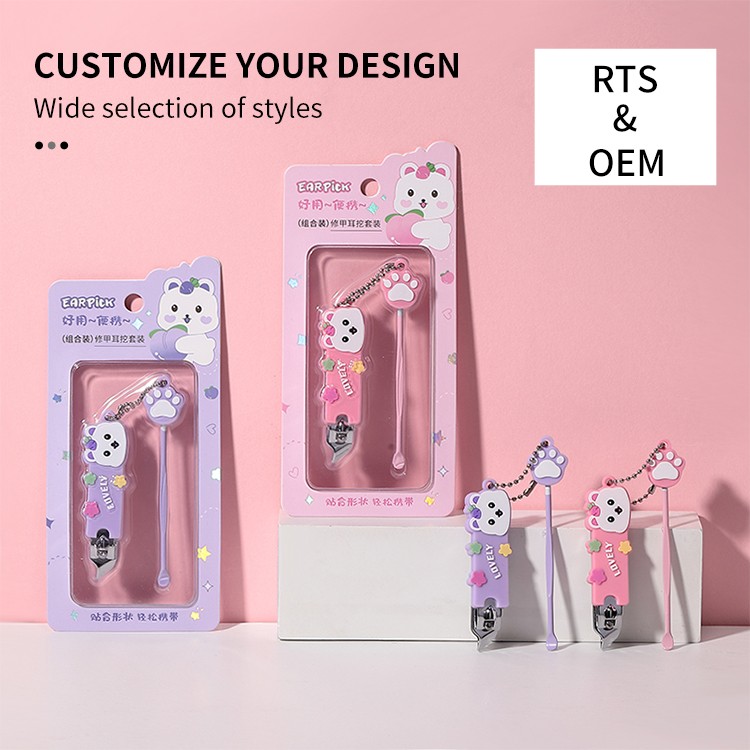 High Quality Stainless Steel Nail Clipper Manicure Pedicure Set Tool Cartoon diagonal nail cutting kit with Cute Ear spoon SY564