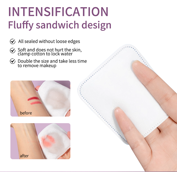 New Design 50pcs Per pack Absorbent Three-layer Cotton Pads High Absorbency Disposable Square Make-up Removal Cotton Pads SY456