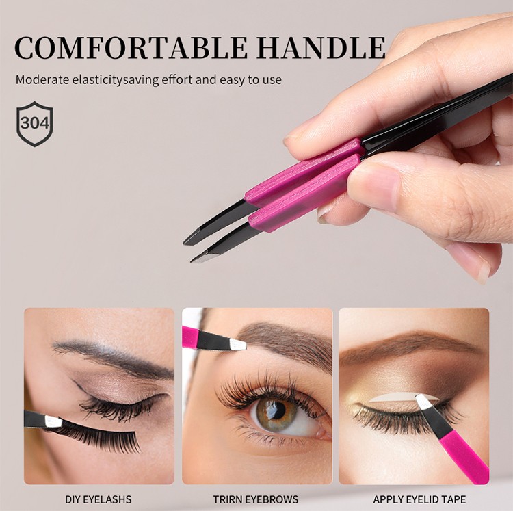 LMLTOP Fashion Pink Beauty Tweezers Wholesale Volume Stainless Steel Eyelash Extension Eyebrow Tweezers A0194