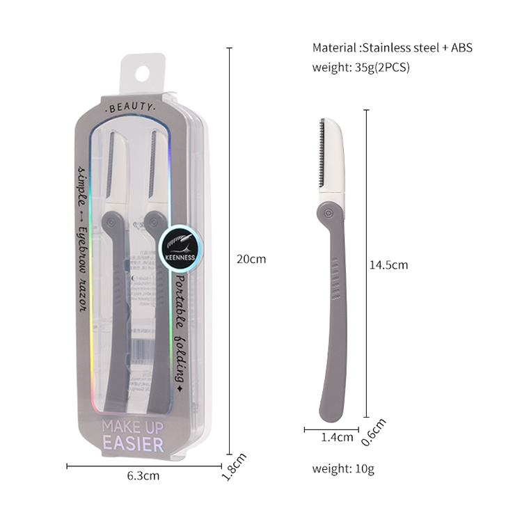 OEM Stainless Steel Blade Gray handle Facial Hair Remover Eyebrow Trimmer Safe Shaver Razors Foldable Eyebrow Razor Set JJF02