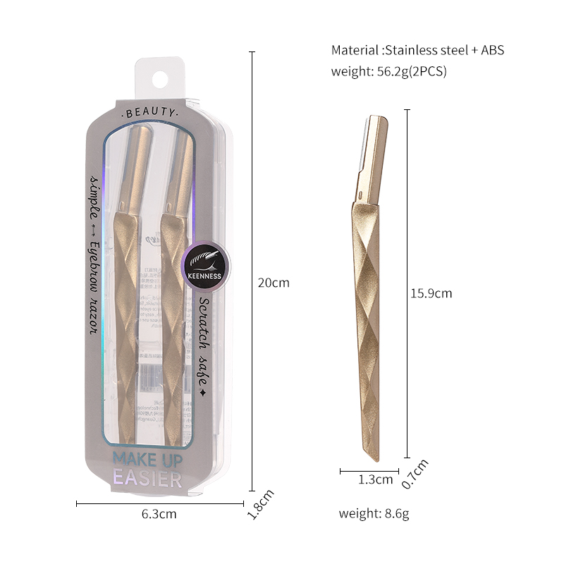 2PCS Eco-friendly Stainless Steel Facial Eyebrow Shaper Razor JJF07 Gold Trimmer Hair Shavers