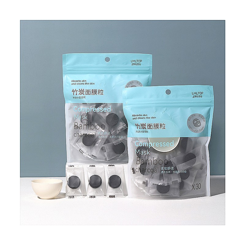 LMLTOP 30pcs Compressed Face Mask With Mask Bowl Bamboo charcoal for Spa Clab Dry Diy Cotton Facial Mask Paper Sheet SY439