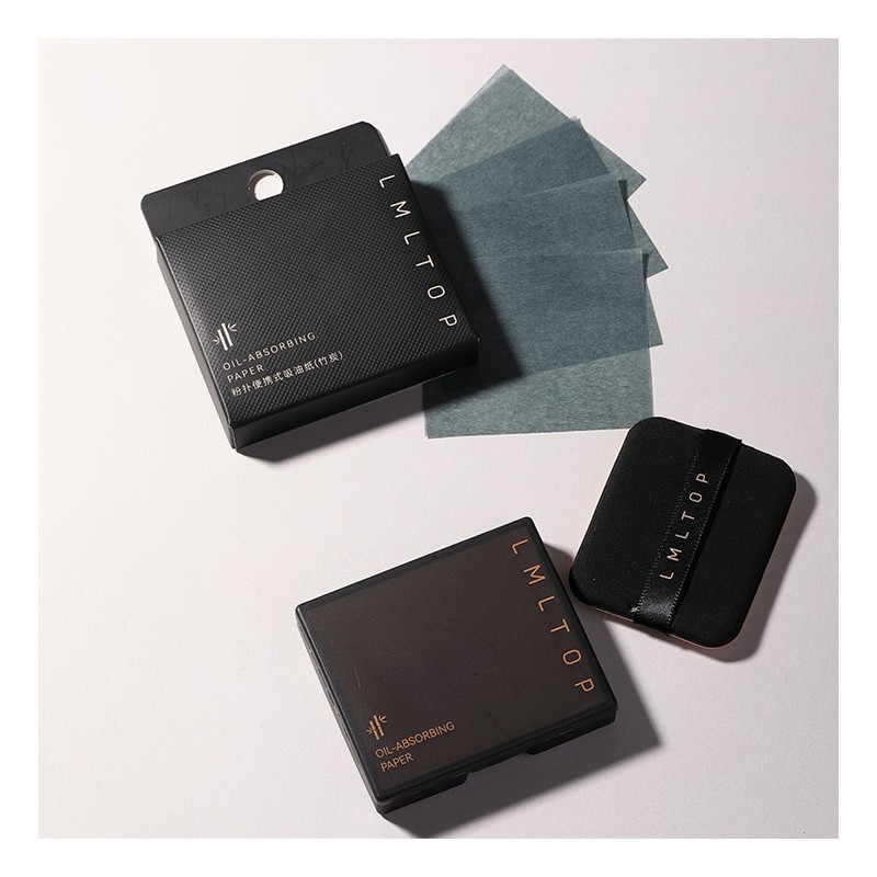 LMLTOP 100pcs Facial Oil blotting paper OEM/ODM Wood pulp paper Bamboo charcoal Oil Absorbing Sheets with powder puff and mirror