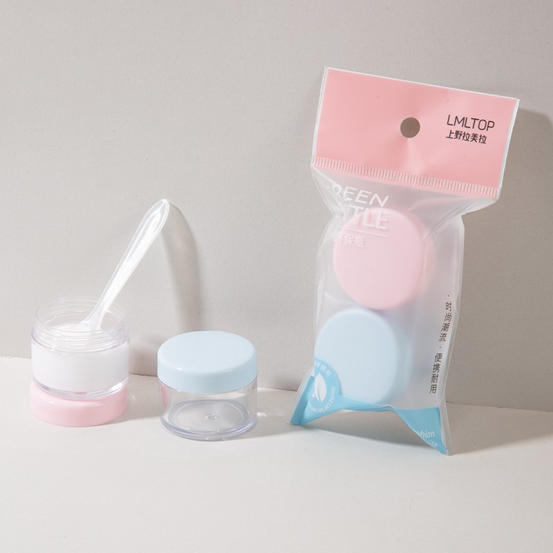 20g 2pcs Travel Size Empty Bottle Plastic Cosmetic Jar Face Cream Jars Bottle Containers with Mini Stapula LA1028