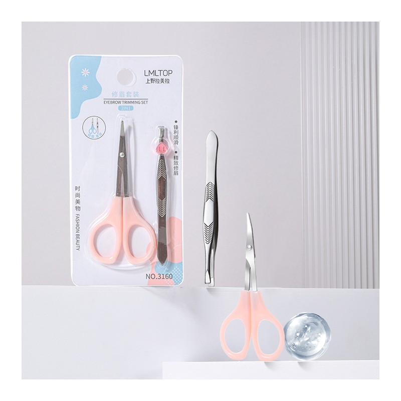 Lameila High Quality Stainless Steel Beauty Eyebrow Scissors with Eyebrow Tweezer Cosmetic Tools 2PCS 3160