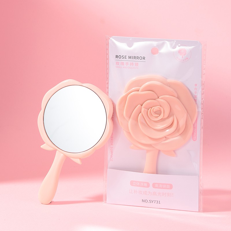 Private Label Round Shape Mini Handheld Small Pocket Makeup Cosmetic Mirror Travel Rose Mirror Wholesale SY731