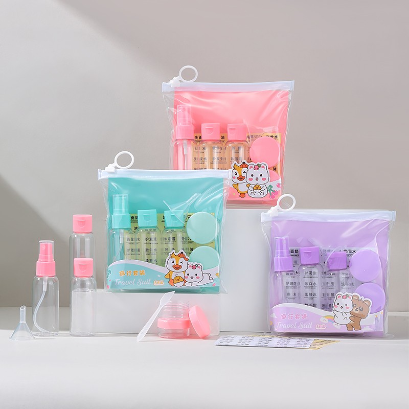 LMLTOP Manufacturer 8pcs/pack PET Plastic Cute Cosmetic Tools storage box&Travel Empty Bottle Plastic Bottle Set SY768