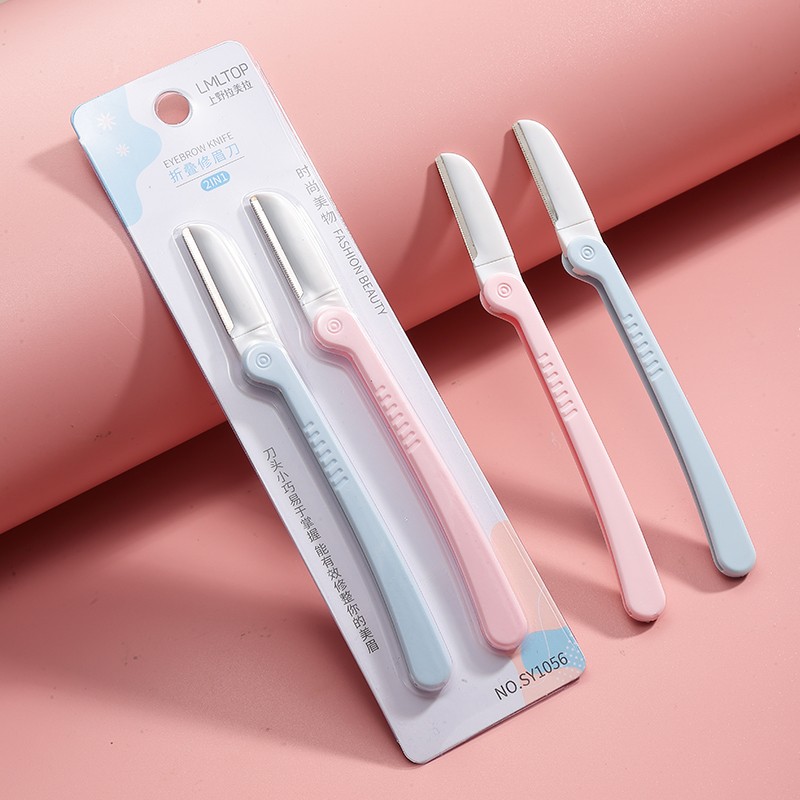 Private Label 2pieces Eyebrow Razor Shaper Reusable Foldable Facial Hair Remover Women Eyebrow Trimmer Kit SY1056