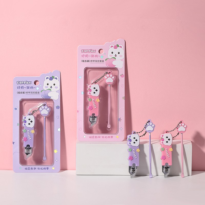 High Quality Stainless Steel Nail Clipper Manicure Pedicure Set Tool Cartoon diagonal nail cutting kit with Cute Ear spoon SY564