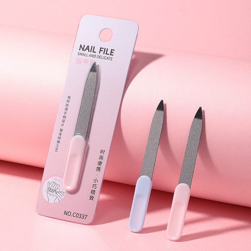 LMLTOP Wholesale Manicure Beauty Tool Nail Polishing File Mini Pink Handle Custom Oem Small Metal Craft Nail File C0337