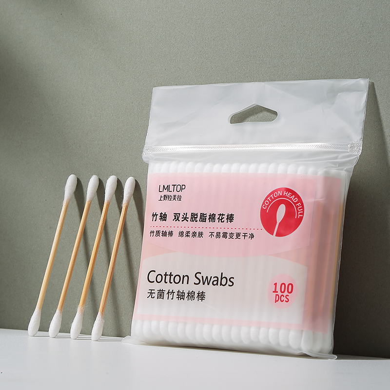 LMLTOP Wholesale Health Care Cleaning Tool Cosmetic Beauty Cotton Bud Double Head 100pcs Bag Bamboo Stick Cotton Swabs A650