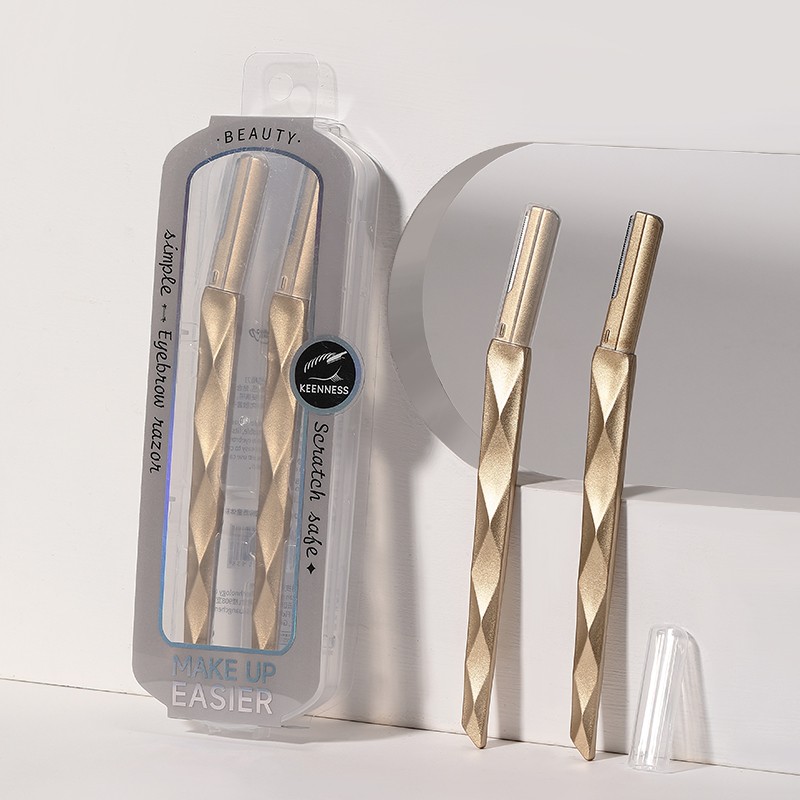 2PCS Eco-friendly Stainless Steel Facial Eyebrow Shaper Razor JJF07 Gold Trimmer Hair Shavers